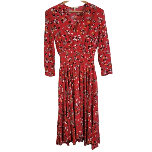 MAJE  V neck Rayelle Flower-print Crepe Dress In Imprime - Picture 3 of 15